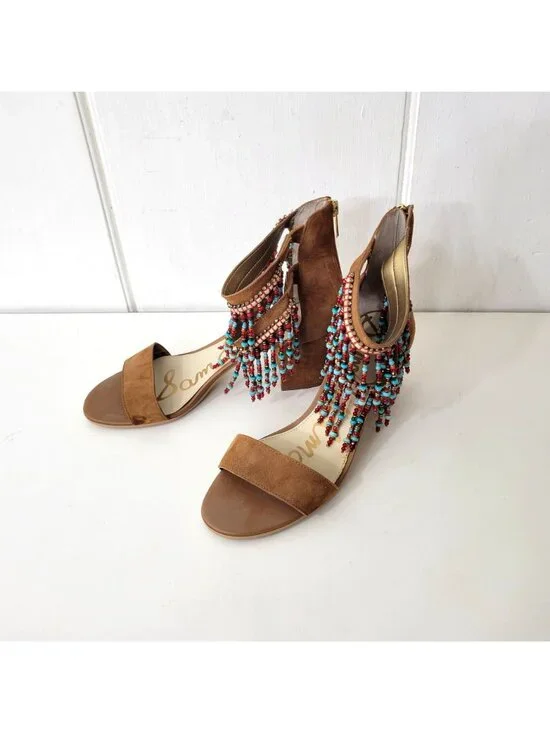Sam Edelman Sibel Beaded Fringe Boho Heeled Sandal Women's Size 10 - Picture 5 of 8